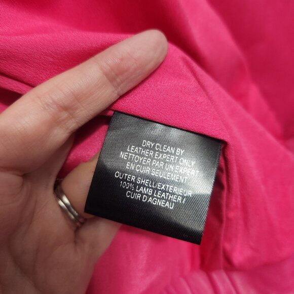 LaMarque Rumi Cropped Leather Jacket Hot Pink Lamb Barbie Feminine Maximalist M - Picture 10 of 13